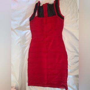 Red and black body con dress